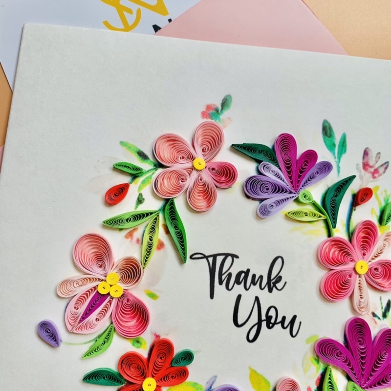 Thiệp Quilling card giấy xoắn handmade Cảm ơn, thank you, best wish 15x15cm