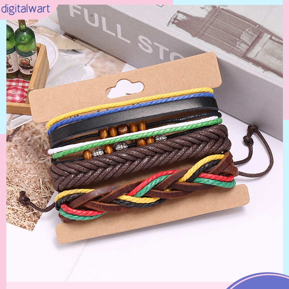 Set 3 Vòng Đeo Tay Chất Liệu Da Nhân Tạo Phong Cách Retro Cho Nam