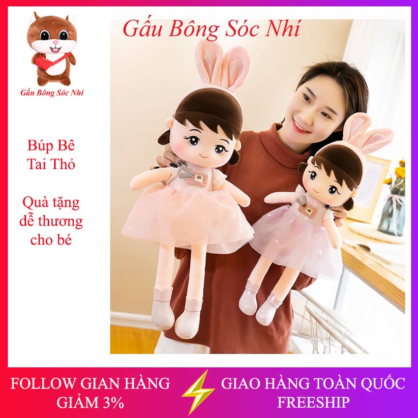 Gấu Bông Búp Bê Tai Thỏ Hàng Cao Cấp Quà Tặng Dễ Thương Cho Bé FREESHIP Tặng kèm đai kháng lực tập thể dục