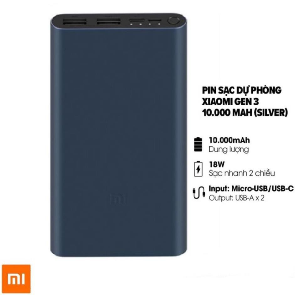 Pin Sạc Dự Phòng Xiaomi Gen 3 10000mAh - Cổng Type C - Sạc Nhanh 18W Bảo Hành 6 Tháng