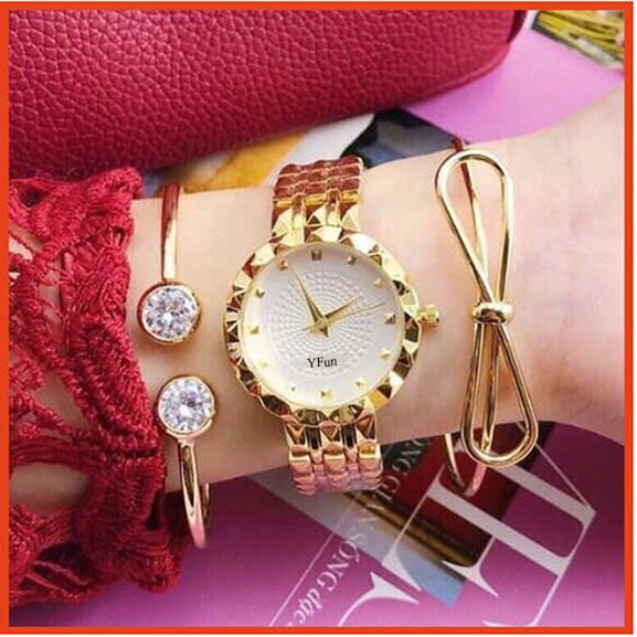 Đồng hồ Nữ YFUN viền lượn sóng, mặt hoa văn đơn giản sang trọng | BigBuy360 - bigbuy360.vn