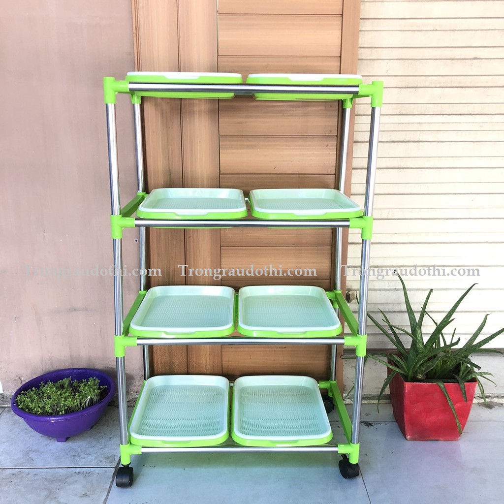 (TẶNG 0.5KG HẠT GIỐNG RAU MẦM ĐẬU HÀ LAN + 1 VÒI XỊT) Bộ trồng rau mầm 4 tầng 8 chậu