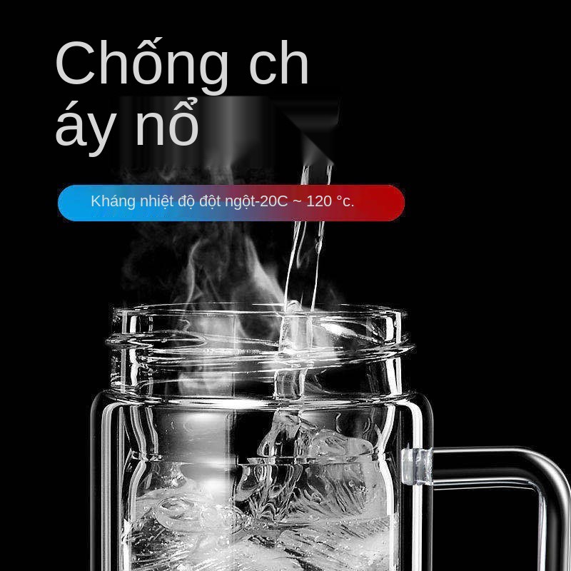 Cốc thủy tinh nam dày hai lớp đựng trà dung tích lớn có nắp văn phòng kinh doanh hộ gia đình nước lọc