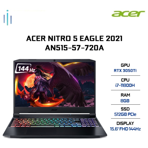Laptop Acer Nitro 5 Eagle AN515-57-720A i7-11800H 8GB 512GB RTX™ 3050Ti 15.6' 144Hz Win 11
