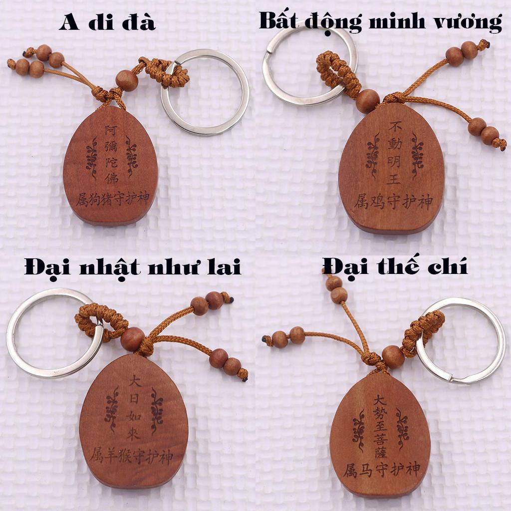 Móc chia khóa Phật Đại nhật như lai gỗ đào, móc chìa khóa Phật bản mênh