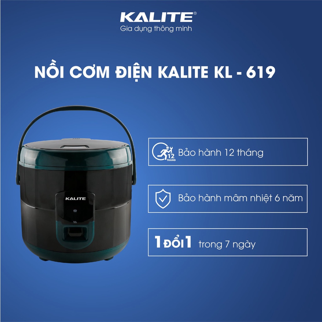 [Mã ELHADEV giảm 4% đơn 300K] Nồi cơm điện Kalite KL 619 dung tích 1.8L nấu cơm chín đều công suất 700W