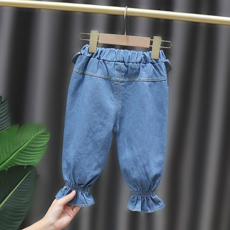 Bộ Áo Liền Quần Jeans In Hình Thỏ Dễ Thương Cho Bé Gái