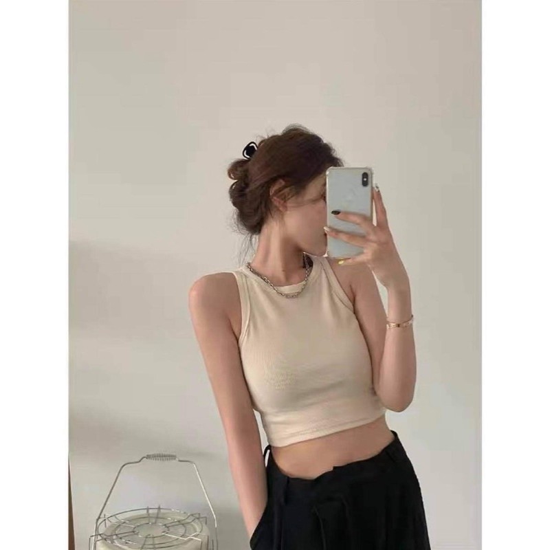 Áo Ba Lỗ Croptop Thun Tăm LINHLA Nữ [FREESHIP]  Phông body dáng ôm trơn màu ĐEN | TRẮNG | BE Ulzzang