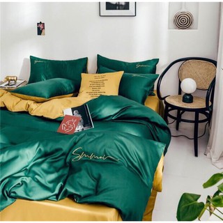 Bộ chăn ga gối drap giường  chất vải Lụa Smoil họa tiết