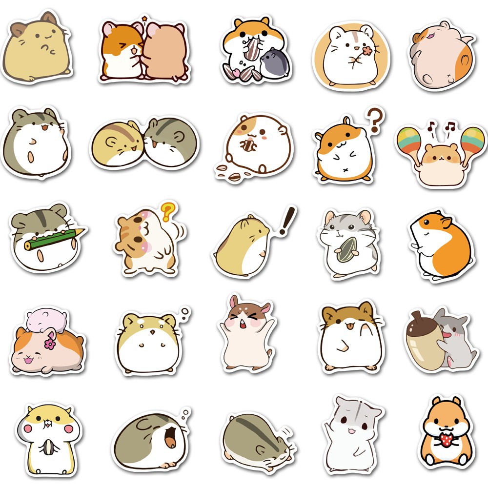 Set 50 chiếc sticker chống nước Hamster dán nón bảo hiểm, laptop