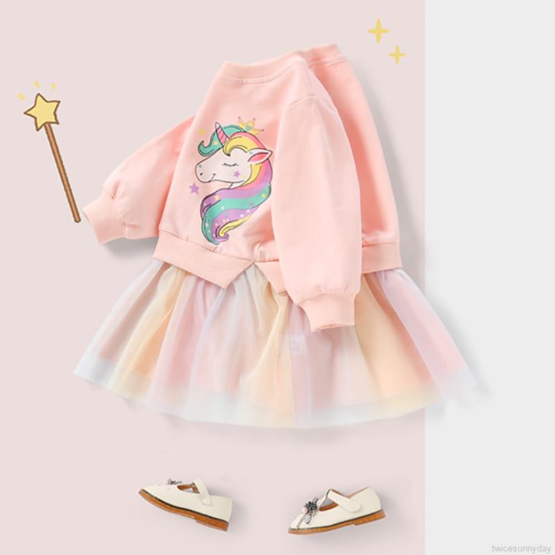 Đầm Công Chúa Tay Dài Phối Lưới Chất Liệu Cotton Thời Trang Mùa Thu Cho Bé Gái 1-6 Tuổi