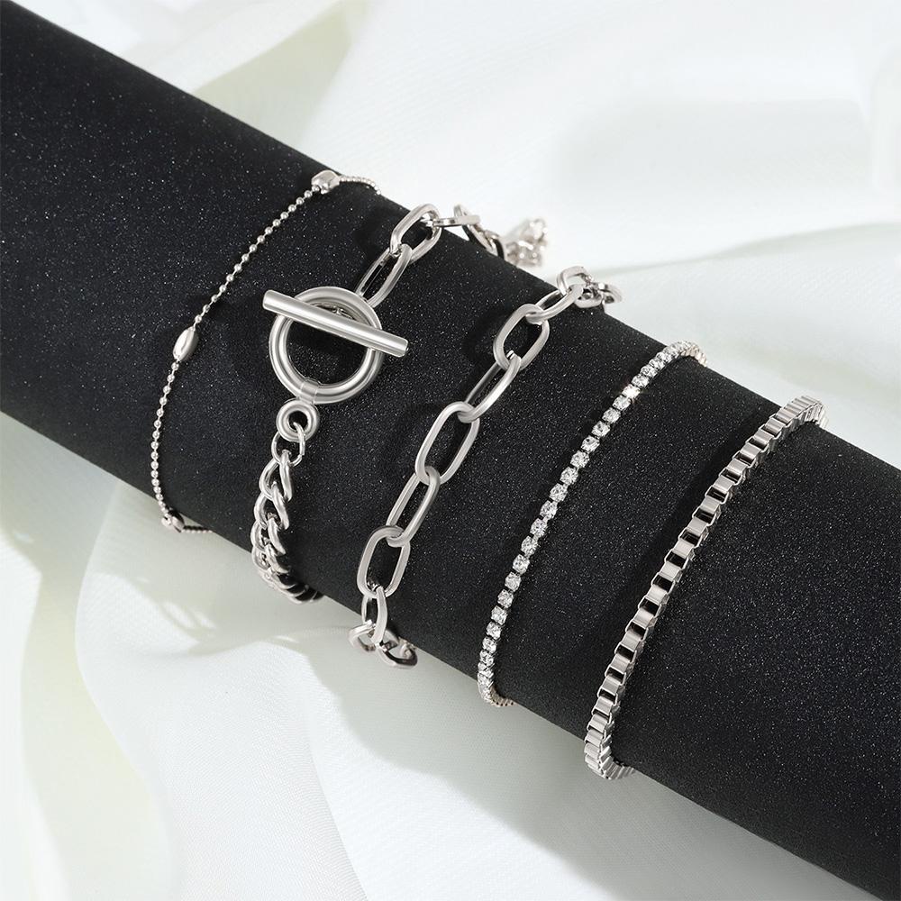 Bộ 5 Vòng Tay Dây Bện Bằng Kim Loại Mạ Điện Thời Trang