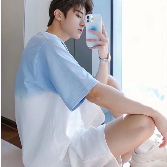 Áo Thun Nam Ngắn Tay Cổ Tròn Màu gradient Thời Trang Hàn Quốc Simple Fashion áo thun nam đẹp áo thun nam form rộng Colorful áo phông rộng áo kiểu Nam lụa bigsize