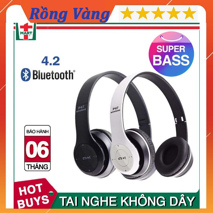 Tai nghe P47 chụp tai Bluetooth âm chuẩn, pin trâu