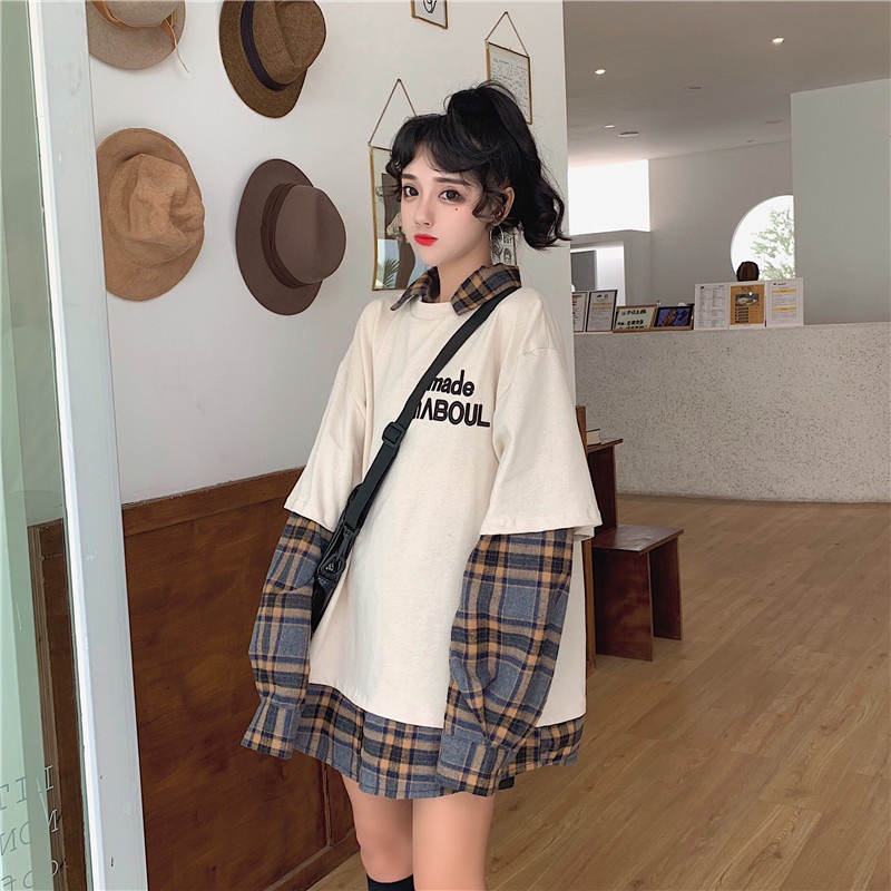 ZHELIHANGFEI Áo Thun POLO Dài Tay Giả Hai Lớp Phong Cách Retro Dễ Phối Đồ