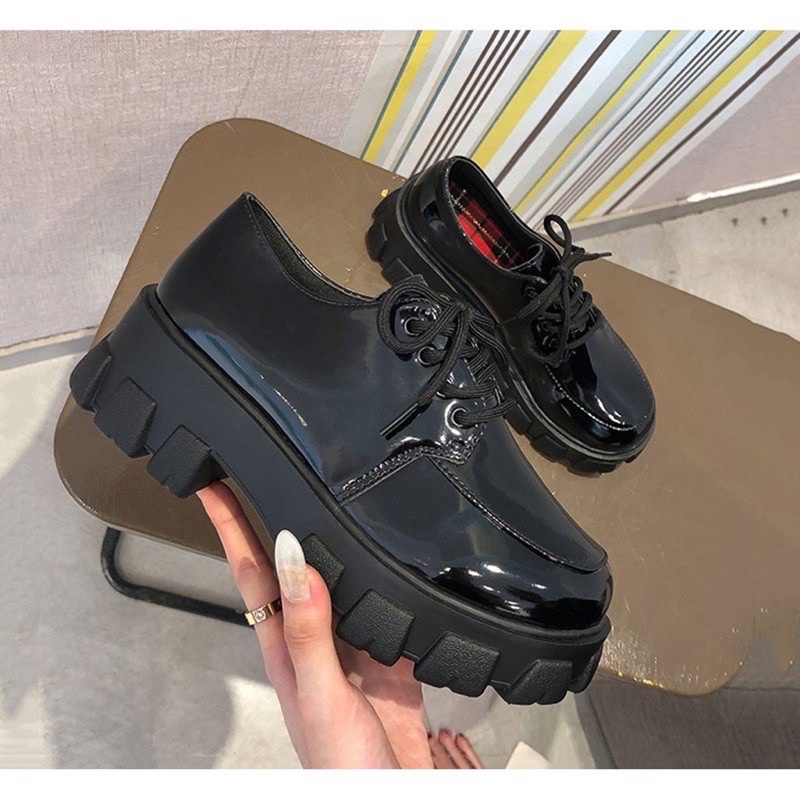 Boot nữ cổ thấp oxford độn đế bóng lì siêu đẹp