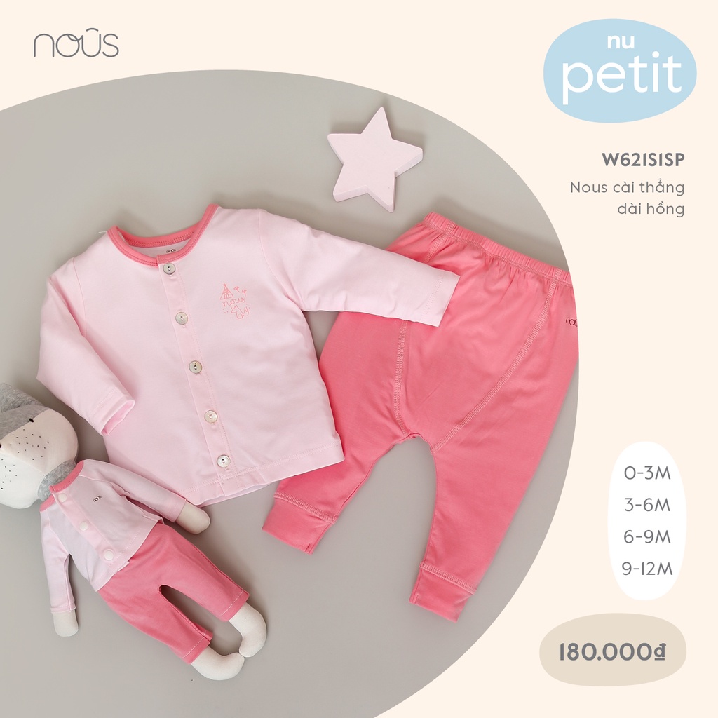 Bộ Quần Áo Dài Cài Thẳng Nous Màu Hồng - Chất Liệu Nu Petit (Size Từ 0-3 Tháng Đến