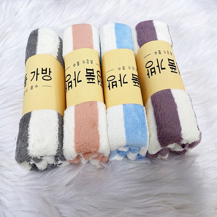 Khăn tắm lông cừu sọc Hàn Quốc 2 mặt dày đẹp mềm mịn