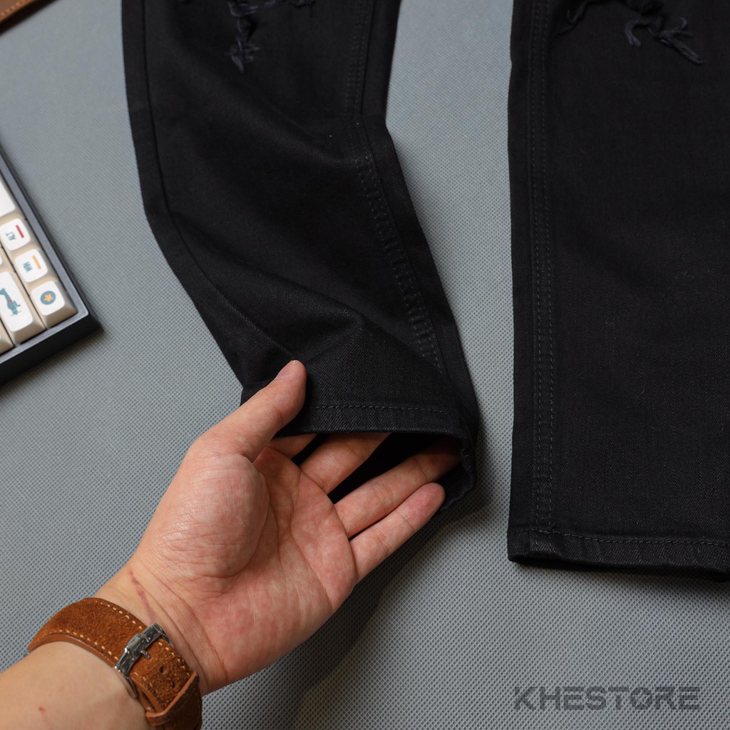 Quần Jeans Nam Khestore 9095 , Jeans Trơn Đen Rách Gối Phong Cách Hàn Quốc | BigBuy360 - bigbuy360.vn