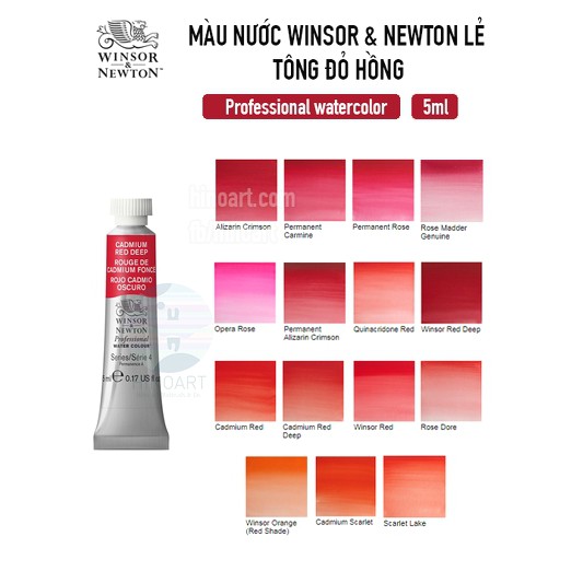 Màu nước lẻ tông đỏ, hồng Winsor &amp; Newton Professional Watercolor - 5ml