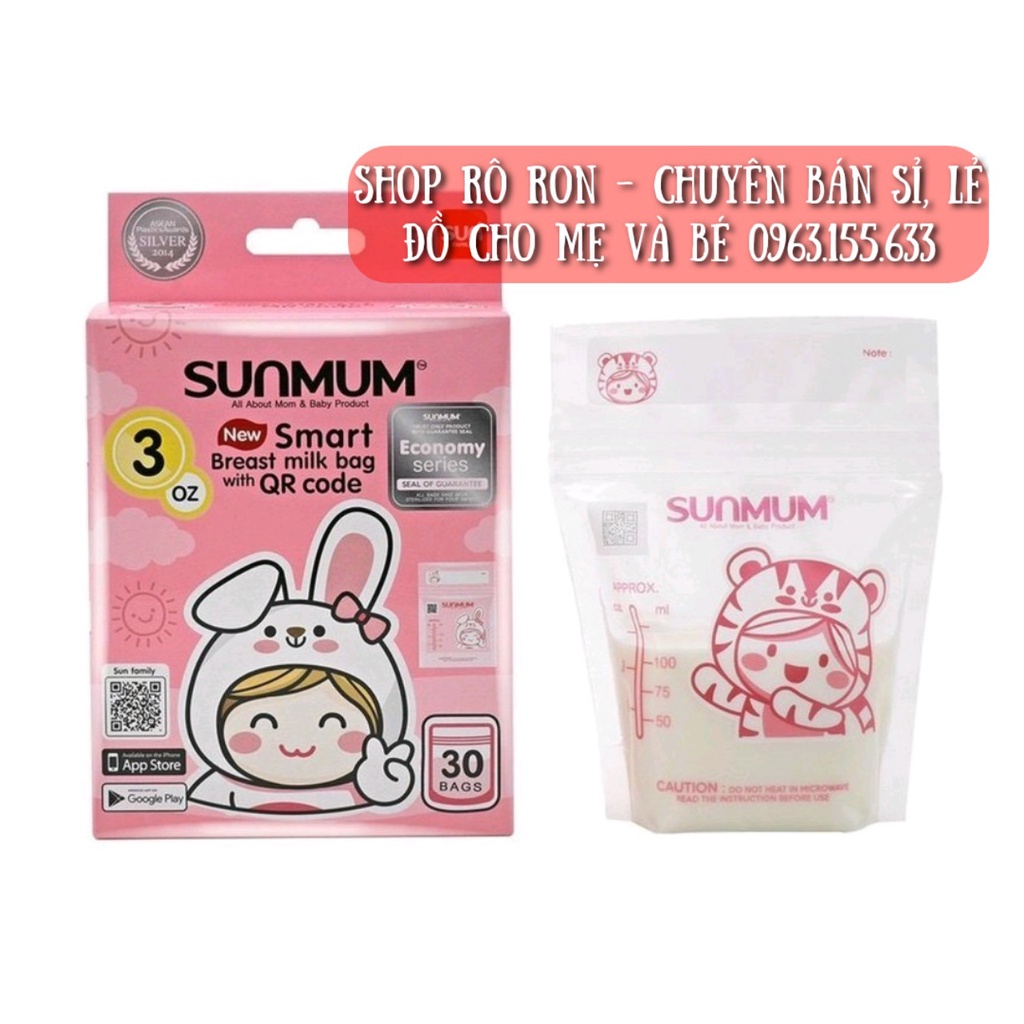 [Loại mới] Túi trữ sữa SUNMUM Thái - Hộp 30 Túi trữ sữa 100ml - Shop Rô Ron