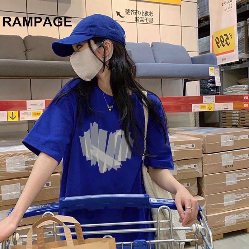 Áo Thun Tay Ngắn Dáng Rộng Màu Xanh Dương Phong Cách Hàn Quốc Thời Trang Cho Nữ