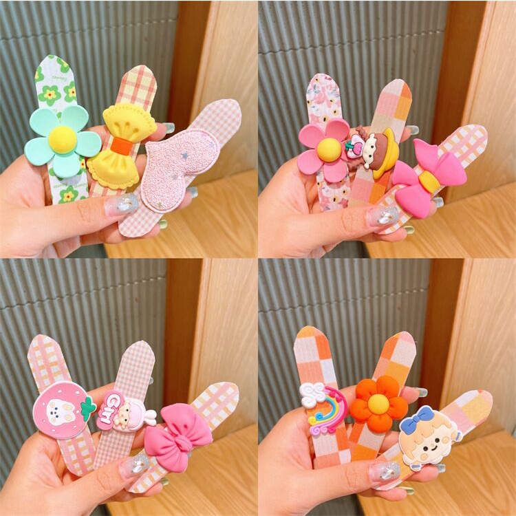 Set 10 kẹp (5 cặp) bấm mái vân nổi họa tiết hoạt hình dễ thương phong cách Hàn Quốc- kẹp mái