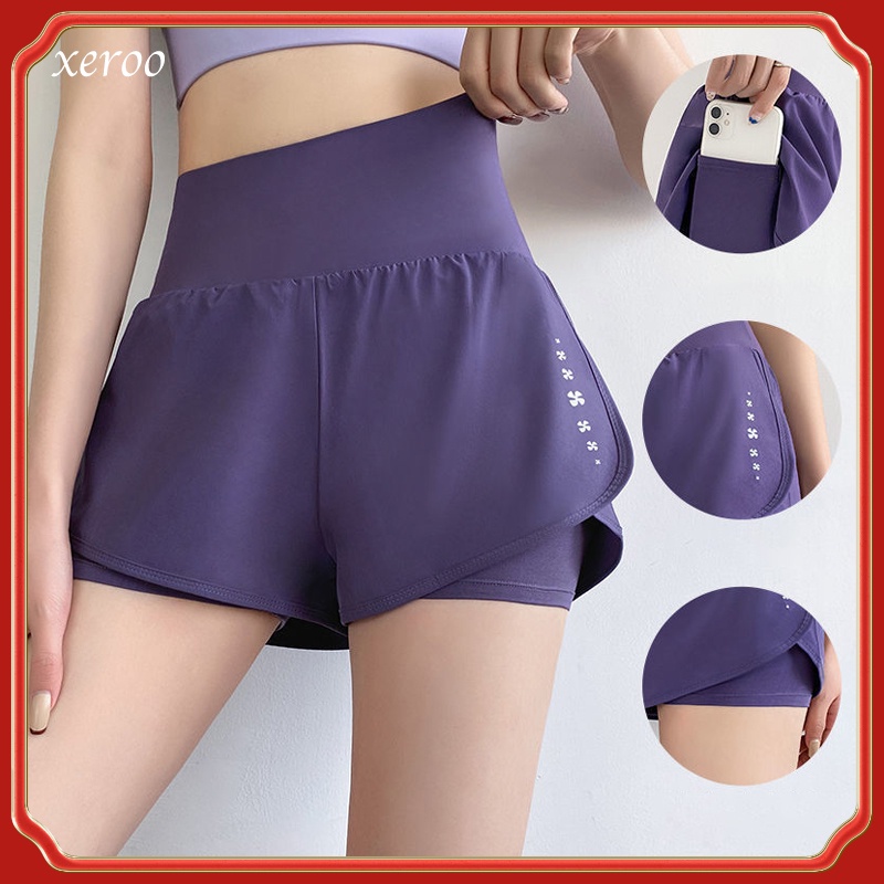 Quần Short Thể Thao Lưng Cao Giả Hai Lớp Thoáng Khí Thời Trang Mùa Hè Cho Nữ