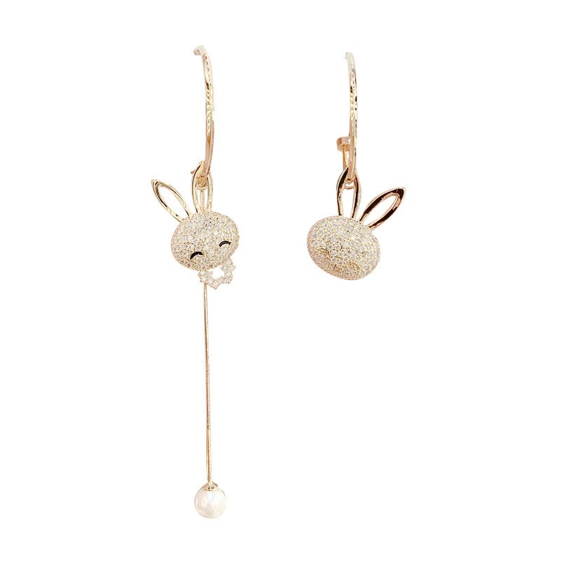 Bông Tai Mạ Bạc 925 Kiểu Tua Rua Dài Hình Thỏ Đính Đá Thời Trang