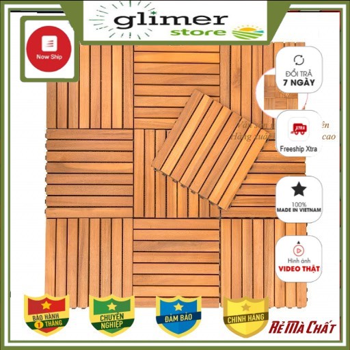 Combo 10 tấm sàn gỗ tự nhiên vỉ nhựa ngoài trời, 6 nan vàng, nâu đỏ, ghi SẢN XUẤT THEO TIÊU CHUẨN