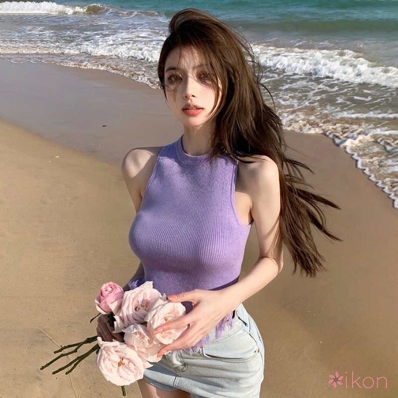 Áo Hai Dây Dệt Kim Phối Tua Rua Thời Trang Cho Nữ