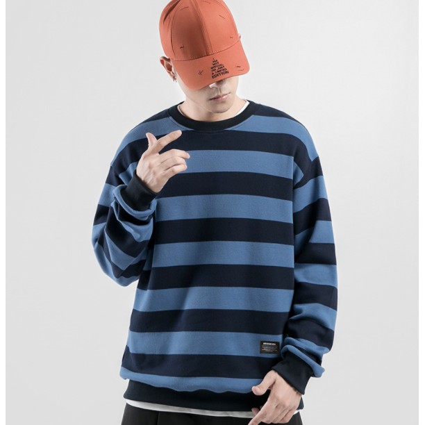 Sweater kẻ đen xanh 100% cotton mềm mịn nam nữ mặc được ulzzang - ẢNH THẬT