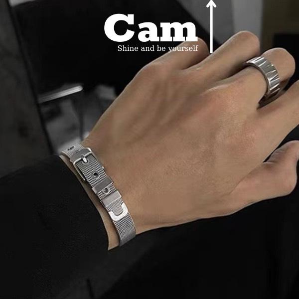 Vòng Tay Nam Lắc Tay Unisex Thời Trang Đeo Tay Nam Nữ Basic Màu Bạc - Vòng Silver Belt - Camcamvintage