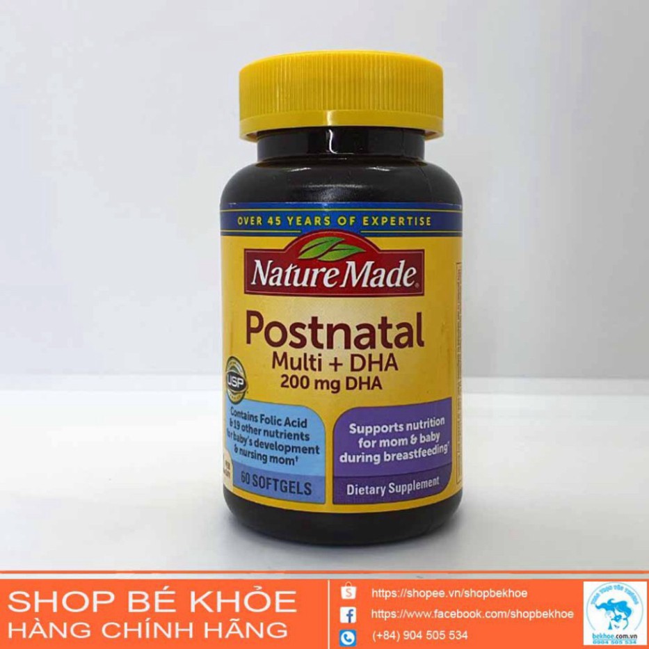 VÔ DỊCH TẦM GIÁ Vitamin sau sinh Postnatal Multi +DHA Nature made - Postnatal 200mg DHA VÔ DỊCH TẦM GIÁ