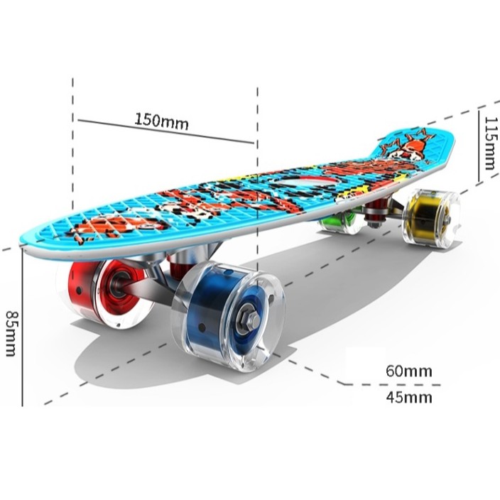 Ván trượt Skateboard Penny nhiều màu có bánh đèn led phát sáng cho trẻ em và người lớn