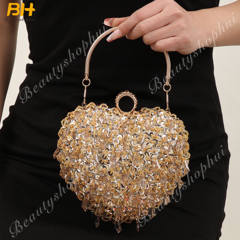 Ví Cầm Tay Thêu Họa Tiết Trái Tim Đính Hạt 2022 Thời Trang Dự Tiệc Cho Nữ
