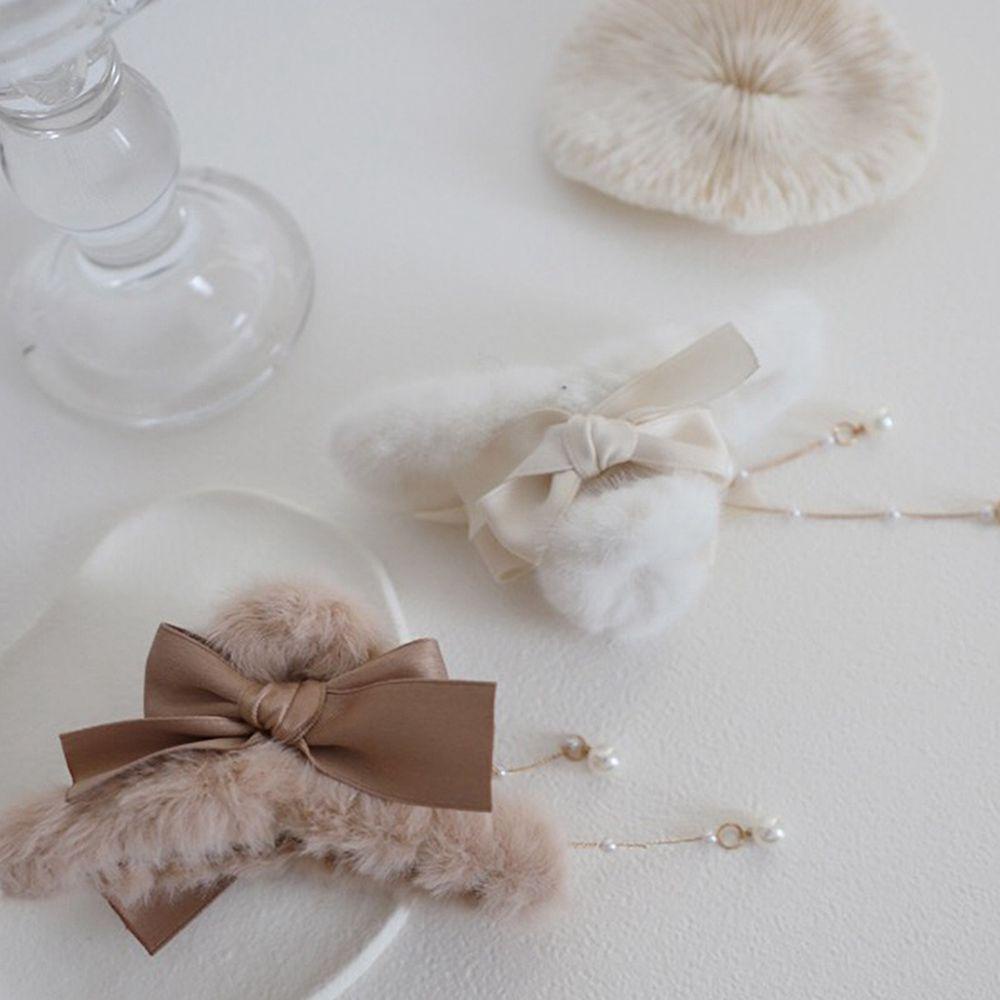 MXGOODS Kẹp Tóc Đính Nơ Lông Xù Phối Tua Rua Đáng Yêu Thanh Lịch Cho Nữ