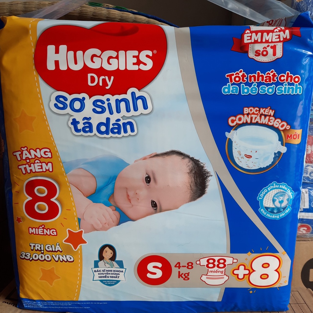 Bĩm dán Huggies siêu thấm sơ sinh tặng kèm thêm 8 miếng,tã dán huggies s56 s88 miếng cho bé 4-8kg