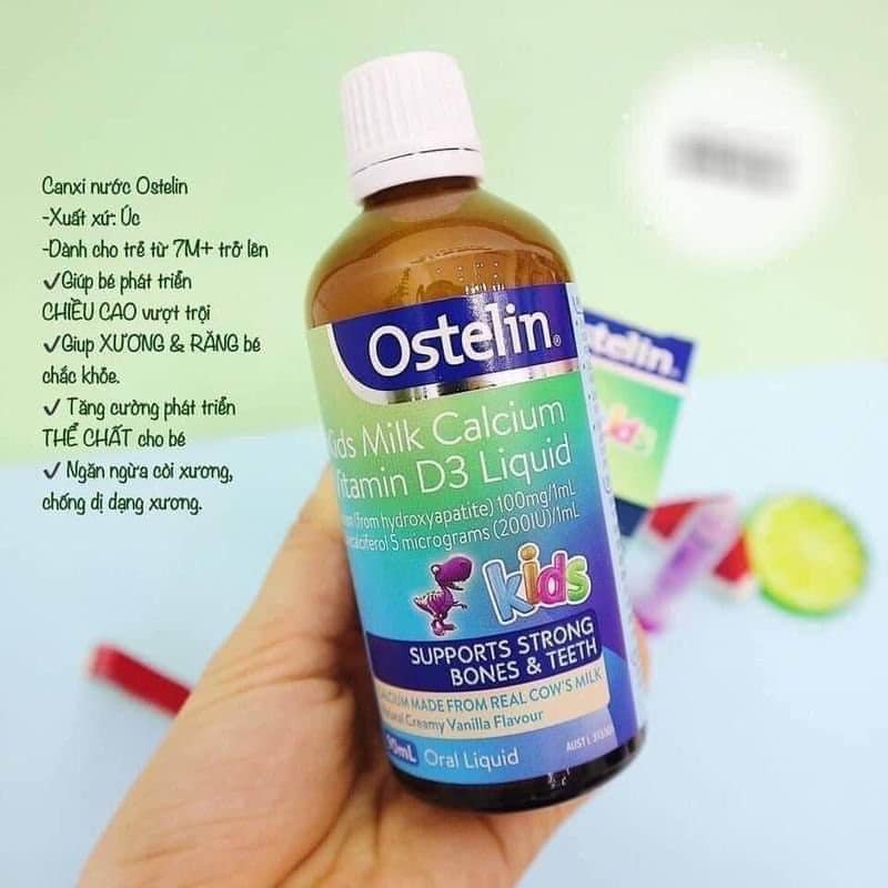 Canxi cho bé Canxi Nước Khủng Long Ostelin Kids Milk Calcium &amp; D3 Liquid Úc (90ml) 𝐍𝐄𝐖 Cho Trẻ Từ 7 Tháng Tuổi