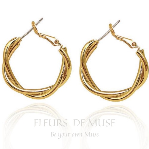 Khuyên tai xoắn mạ vàng sáng size vừa phong cách Retro Fleurs de Muse