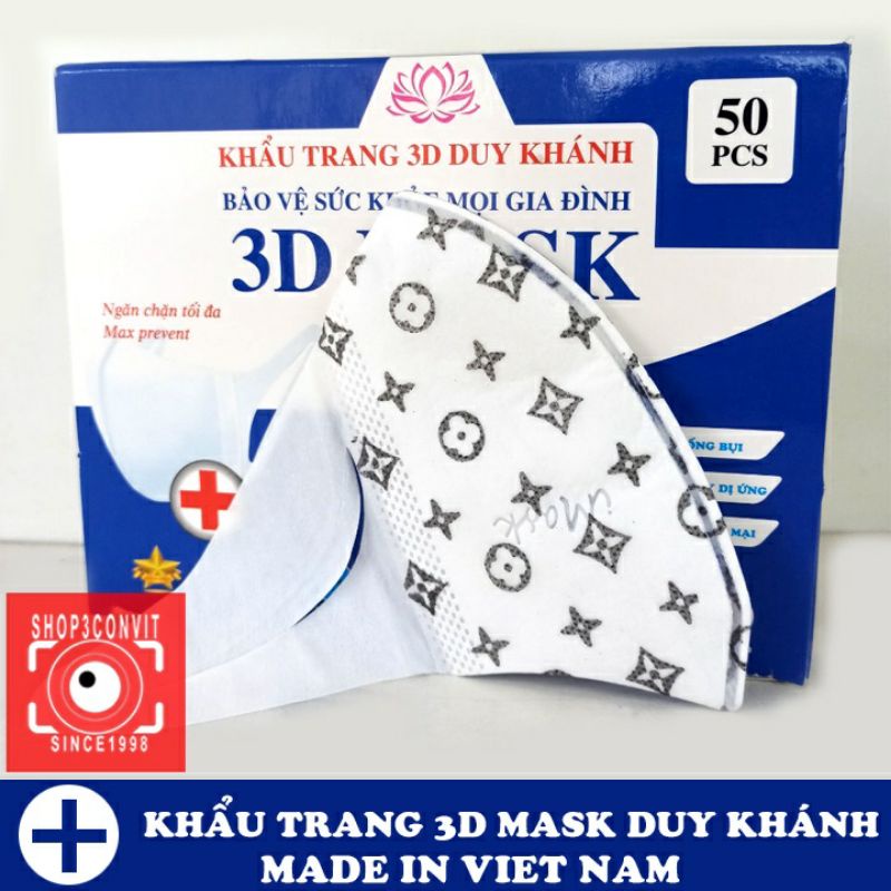 (Chỉ ship TPHCM) Hộp 50 khẩu trang 3D Mask họa tiết LV Duy Khánh Công Nghệ Dập Nhật Bản