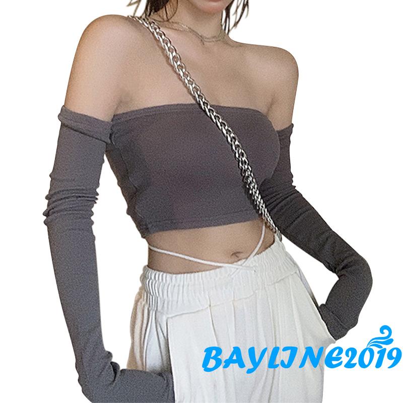 Áo Lửng Không Dây Ôm Dáng Màu Trơn/Xám/Trắng/Đen Cho Nữ