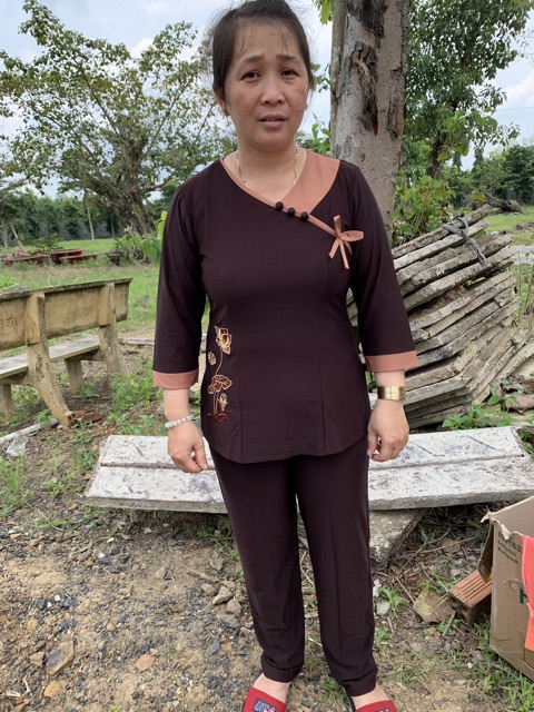 Đồ lam đi chùa mẫu cổ tim nơ cao cấp