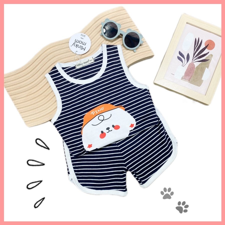 Bộ Cotton Hàn Ba Lỗ Cho Bé Trai Bé Gái 8-19kg -BL-IN27 Hoạ Tiết Kẻ Sọc Chất Vải Thoáng Mát