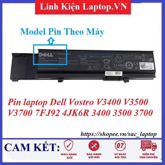 ⚡Pin laptop Dell Vostro V3400 V3500 V3700 7FJ92 4JK6R 3400 3500 3700