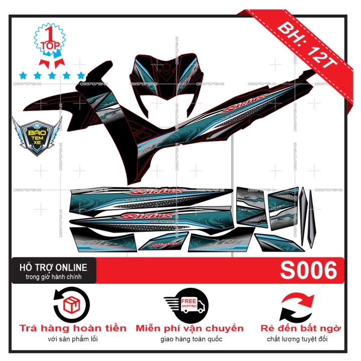 Tem rời dán xe Sirius xanh ngọc lục bảo 006 - Bi Decal