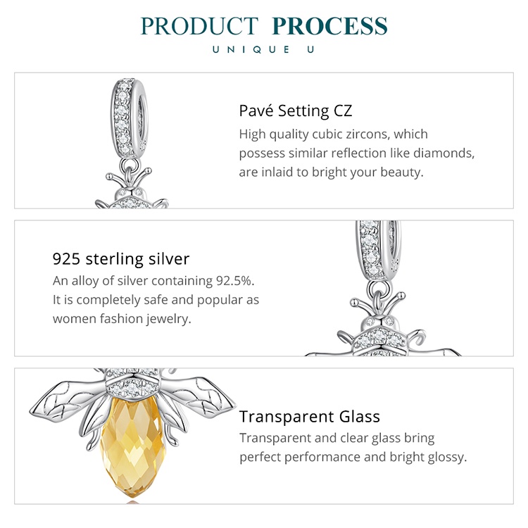 Mặt vòng cổ BAMOER bằng bạc 925 hình ong thời trang DIY