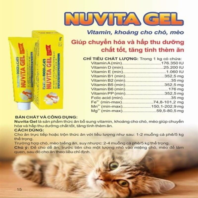 Thức ăn bổ sung vitamin khoáng Nuvita Gel 120g giúp hấp thu dinh dưỡng tốt kích thích thèm ăn cho chó mèo