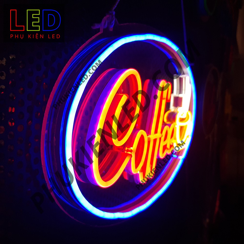 Đèn Led Neon Chữ Coffee và ly cà phê hình Oval - Coffee Neon Sign, Đèn Led Neon Cà Phê Trang Trí Quán