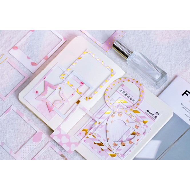 Sticker khung ảnh 15 khung ánh nhũ dán scrapbook, sổ tay